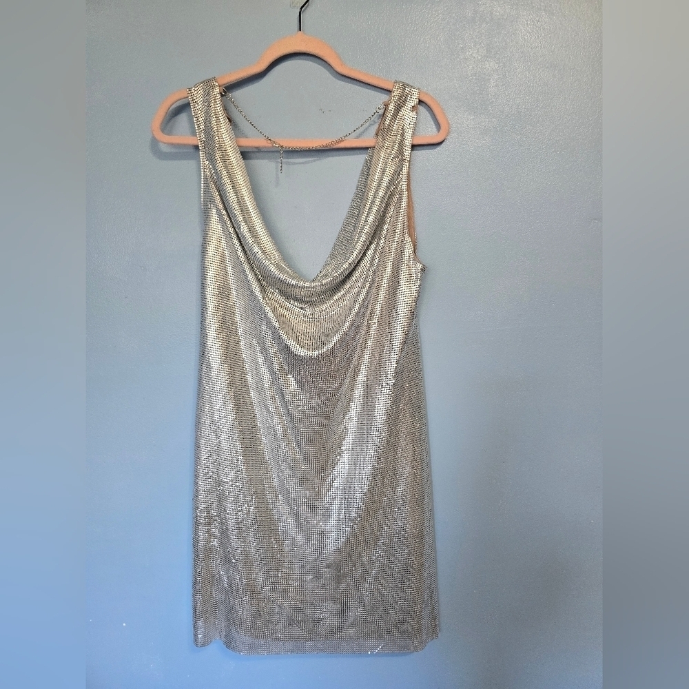 NBD Ginny Chainmail Mini Silver Dress XXS/S - Picture 3 of 9